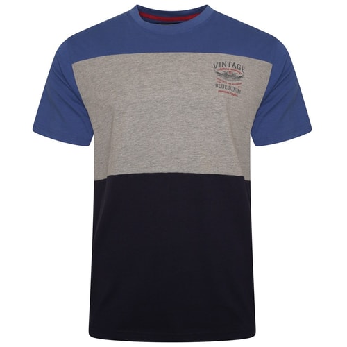 KAM – Cut-and-Sew-T-Shirt mit Print, Blau